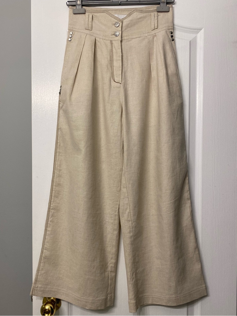 Archive House of Sunny Volume 13 Beige V-Waist Wide Leg Linen Trousers Size 4